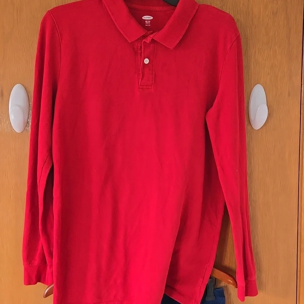 Old Navy red boy's long sleeve polo shirt & Jeans 